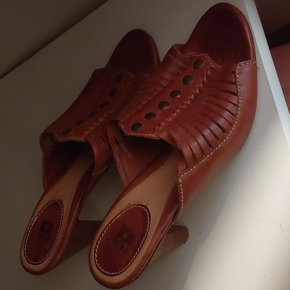 Frye Brown Leather Studded Heeled Sandals - Picture 2 of 5
